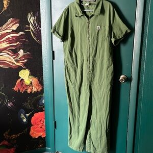 Lucy & Yak Green Rex Style Jumpsuit Zipper Front Short Sleeve Size 18 US